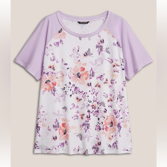 Bloomchic Plus Size 2XL Floral & Butterfly Print Raglan Sleeve T-Shirt - Lilac - Picture 4 of 5